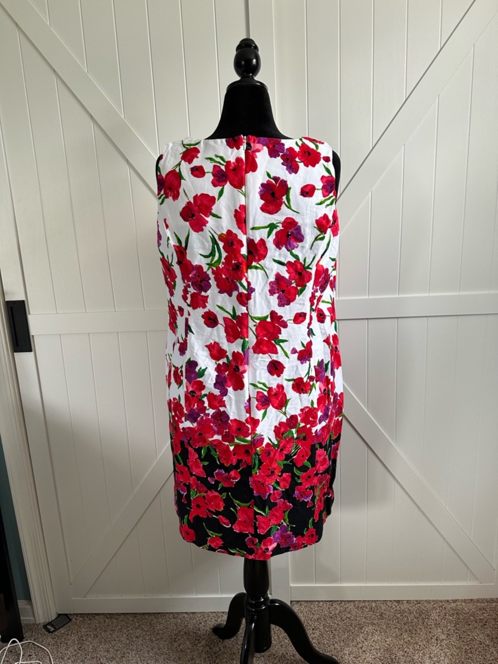Chaps Floral Sheath Dress 18W White Red Sleeveless Stretch Plus Size Cottagecore - Picture 3 of 6